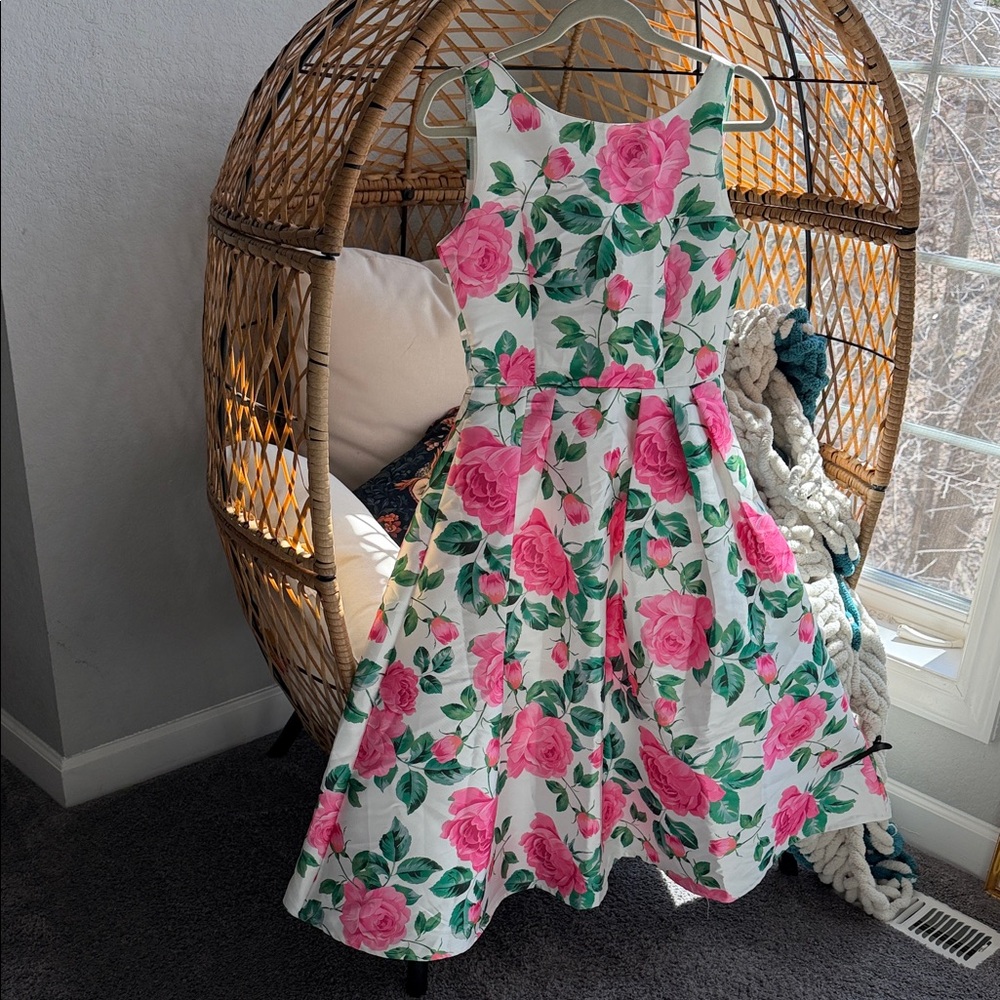 Retro inspired Chicwish White Midi Dress with Pink Rose Print